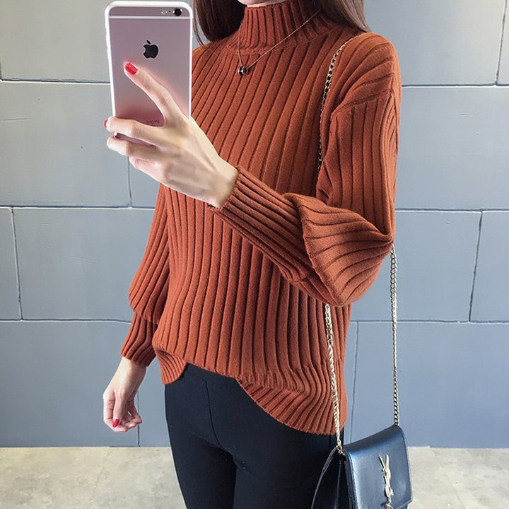 Thick knit sweater for women with high collar and textured design Lune London