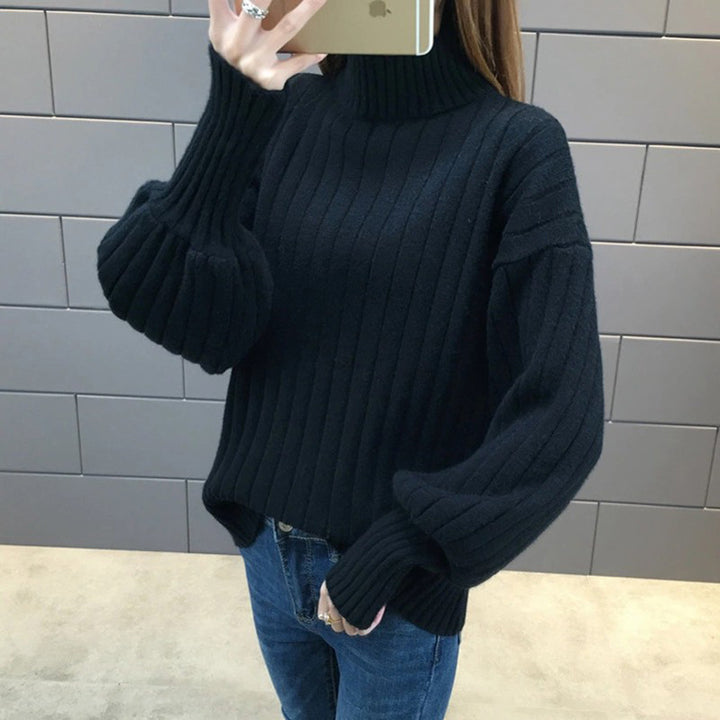 Thick knit sweater for women with high collar and textured design Lune London