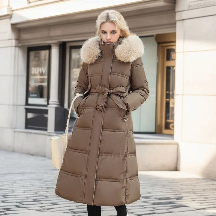 Lune London | Women's Long Winter Jacket with Fur Hood and Belt