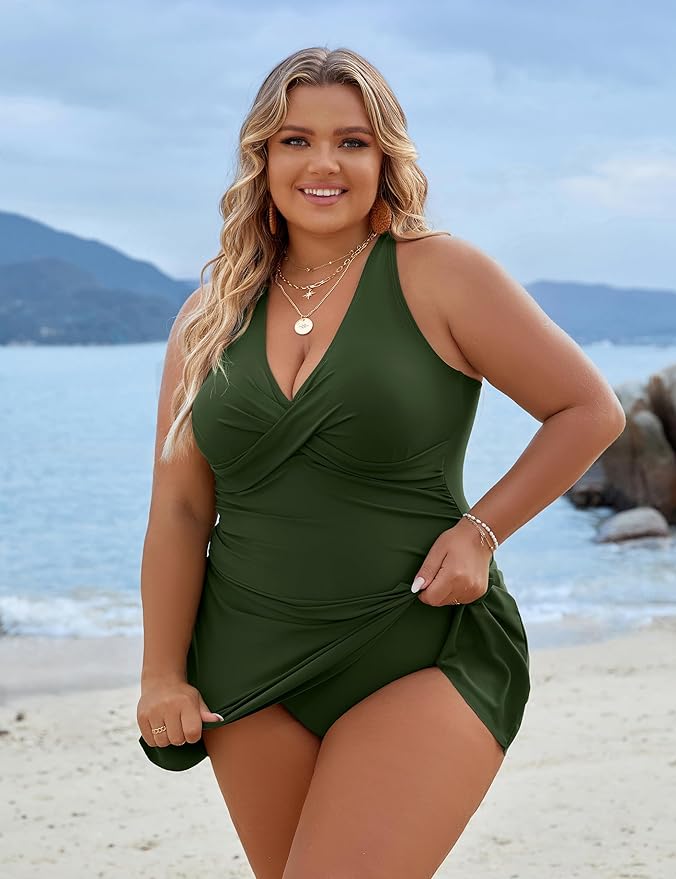 Lune London | Plus Size One Piece Swim Dress Swimsuit Tummy Control Swimsuits