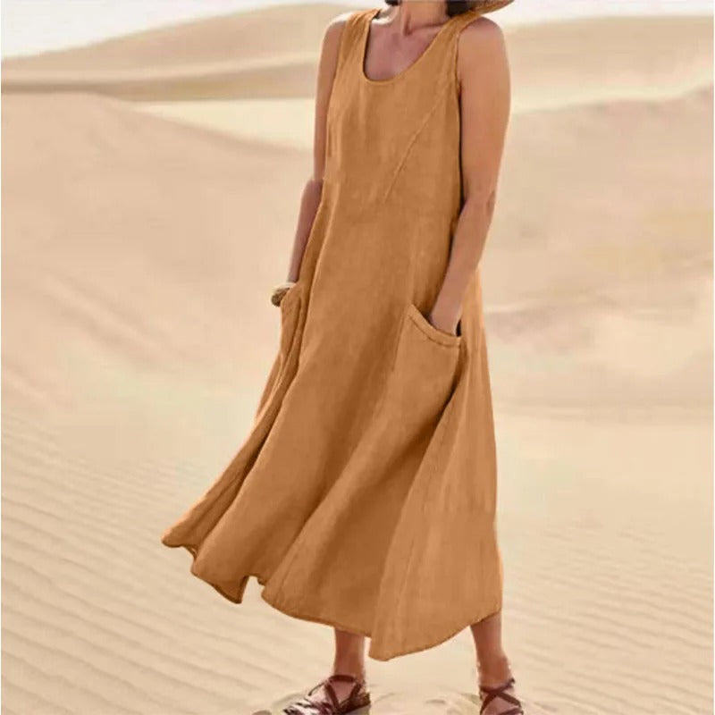 Lune London | Sleeveless linen dress with pockets for women