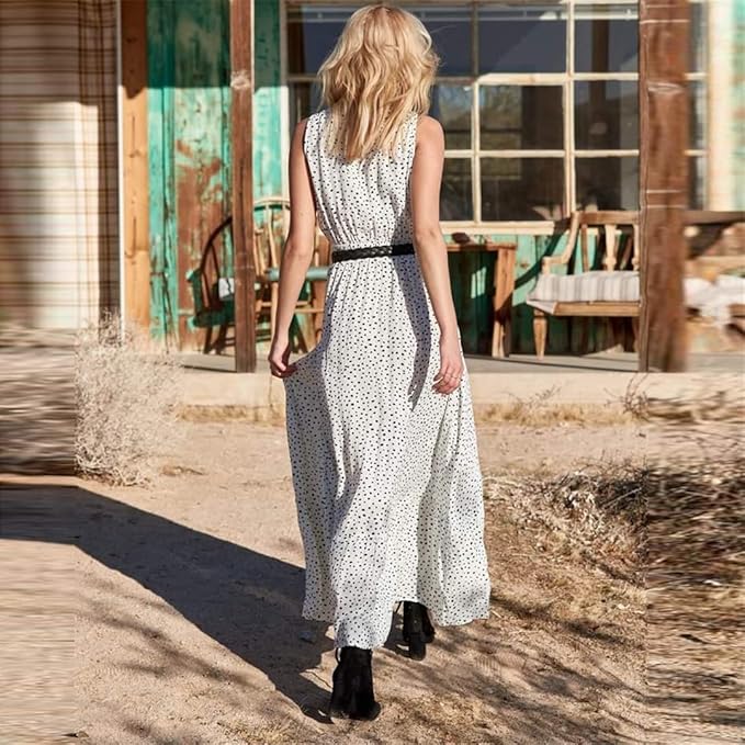 Lune London | Bohemian-Patchwork-Dress with V-neck and A-line In Dots