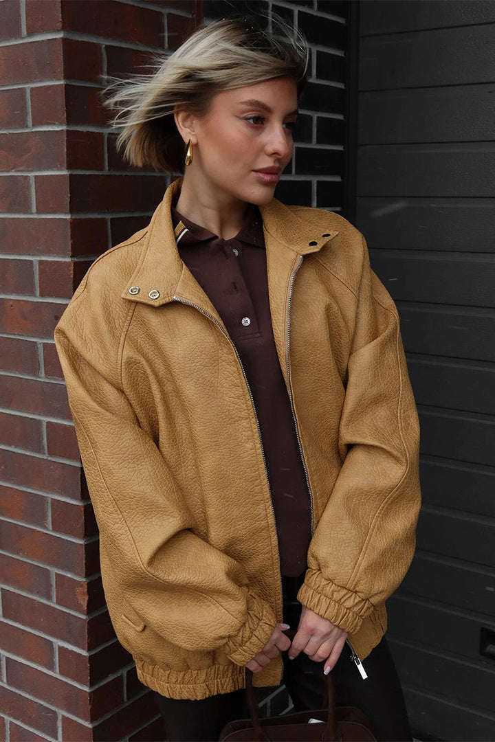 Lune London | Stand Collar PU Leather Jacket