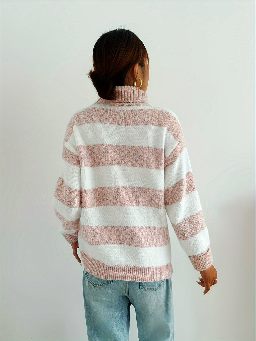 Lune London | Knit Sweater with Turtleneck Acrylic Blend Striped Pattern
