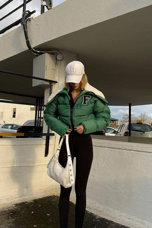 Lune London | Fleece Patchwork Faux Fur Collar Puffer Jacket