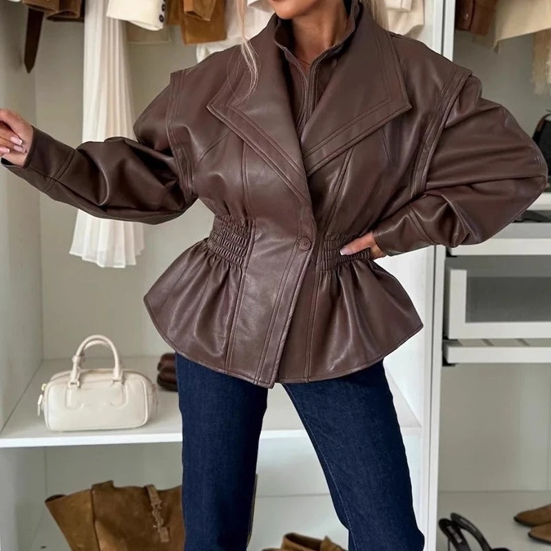 Chic und Stil | Stylish faux leather motorcycle jacket with lapel collar and elasticated waistband