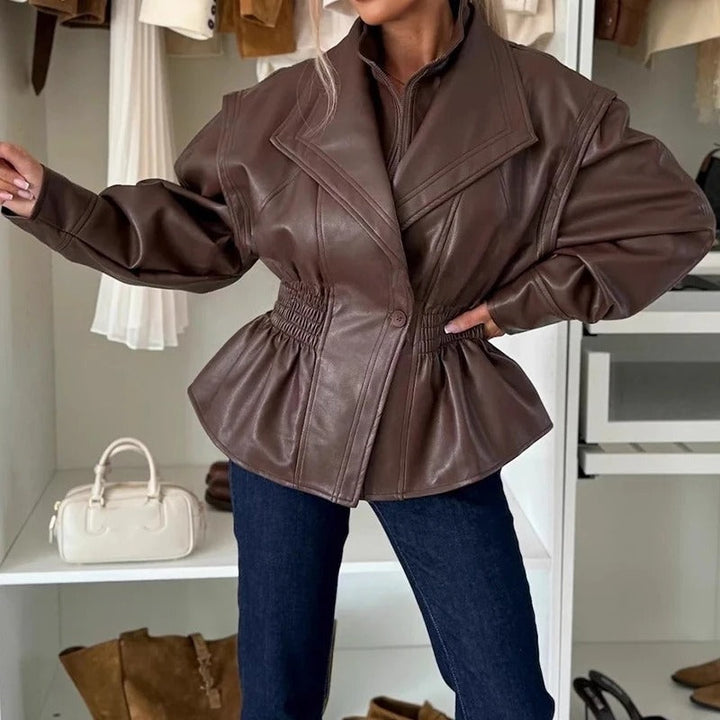 Chic und Stil | Stylish faux leather motorcycle jacket with lapel collar and elasticated waistband