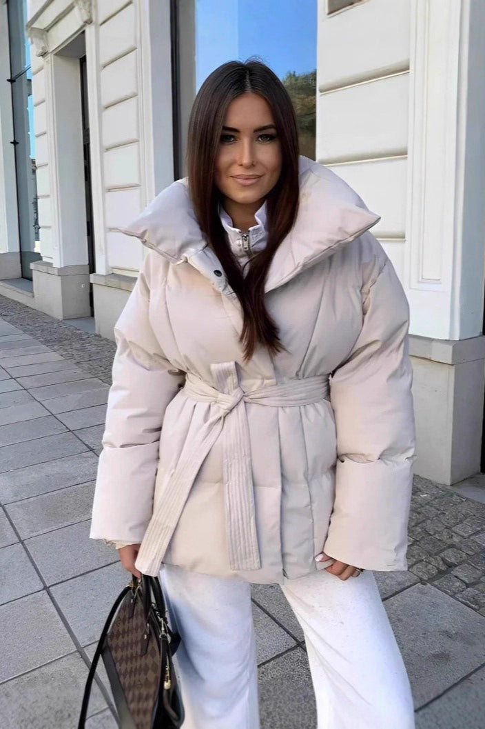 Lune London | Solid Color Belt Detail Puffer Jacket