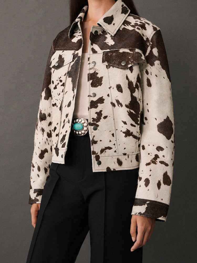 Lune London | Jacket with cow print, lapel collar and stylish snap buttons