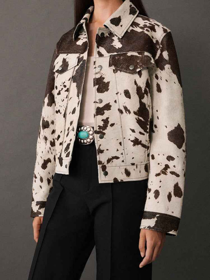 Lune London | Jacket with cow print, lapel collar and stylish snap buttons