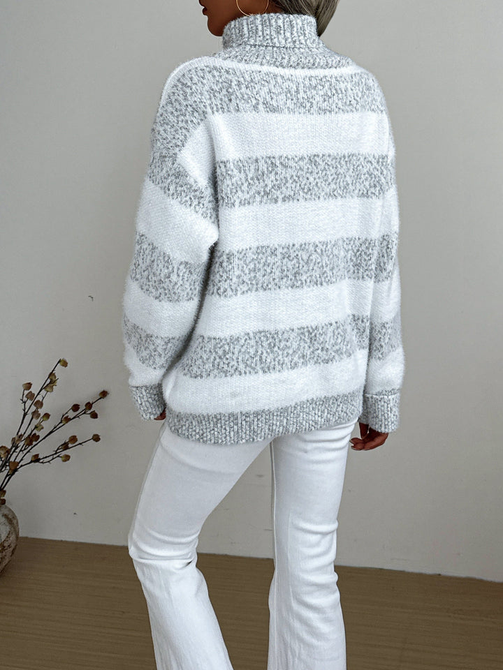 Lune London | Knit Sweater with Turtleneck Acrylic Blend Striped Pattern