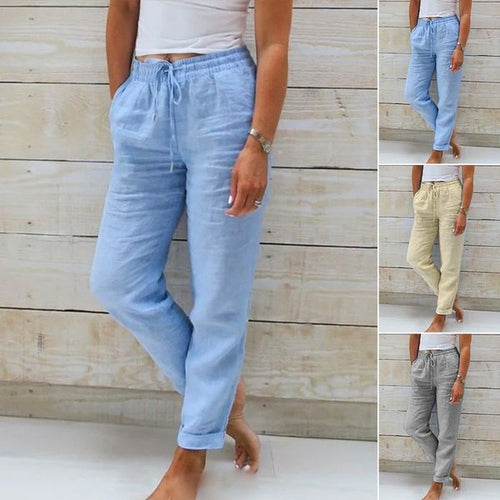 Chic und Stil | Women’s Linen Trousers with Cotton Blend and Elastic Waistband