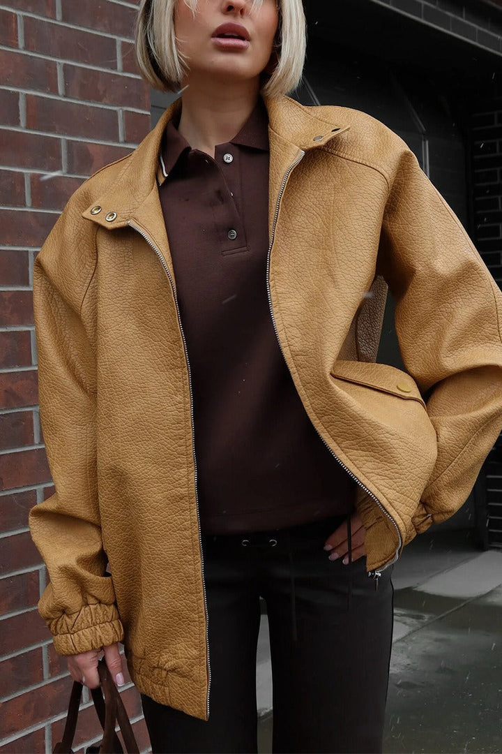 Lune London | Stand Collar PU Leather Jacket