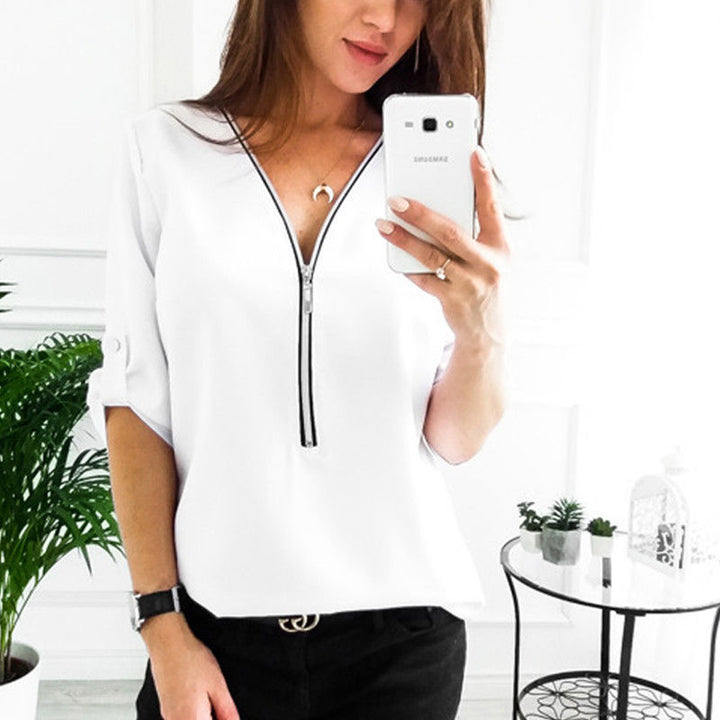 Women's blouse with zipper and 3/4 sleeves Lune London