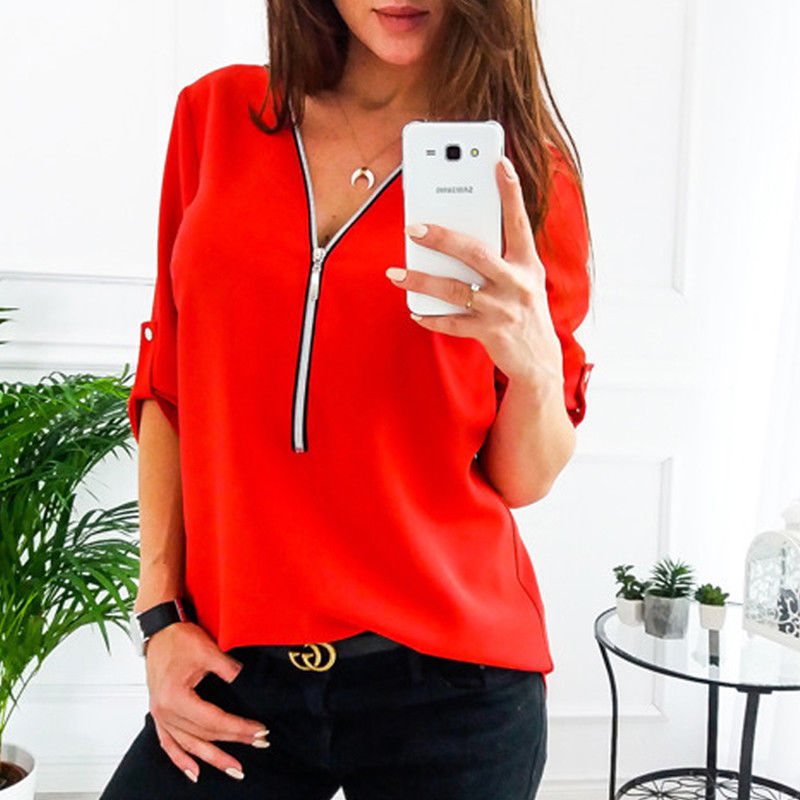 Women's blouse with zipper and 3/4 sleeves Lune London