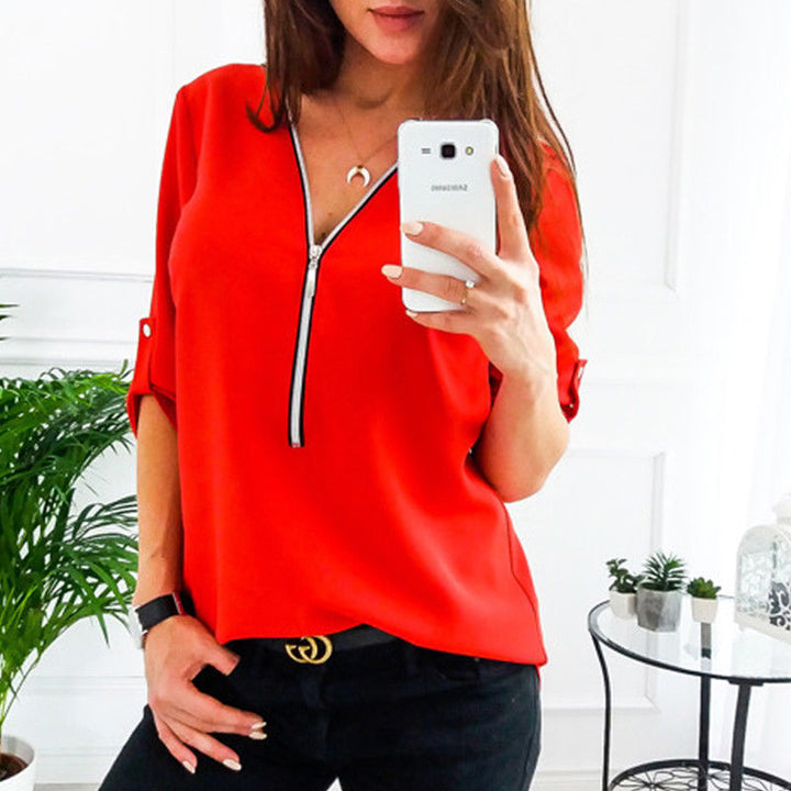 Women's blouse with zipper and 3/4 sleeves Lune London