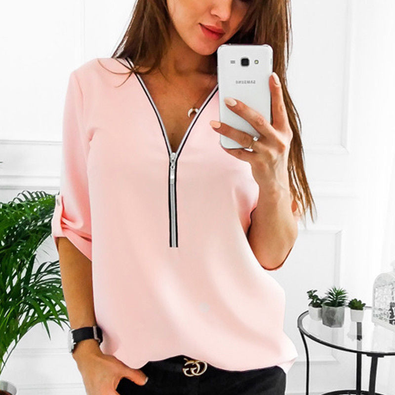 Women's blouse with zipper and 3/4 sleeves Lune London