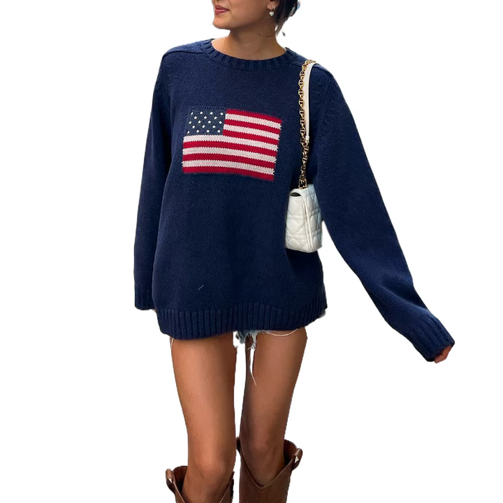 Lune London - Streetwear Autumn Knit Sweater with American Flag for Women