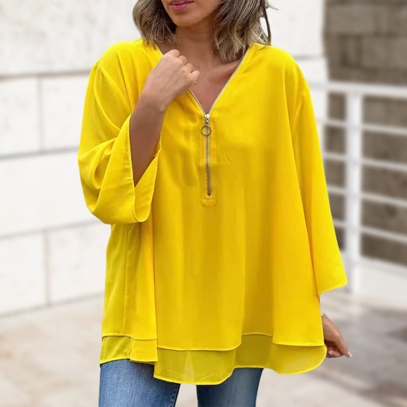 Lune London | Chiffon Zipper Top with V-Neck