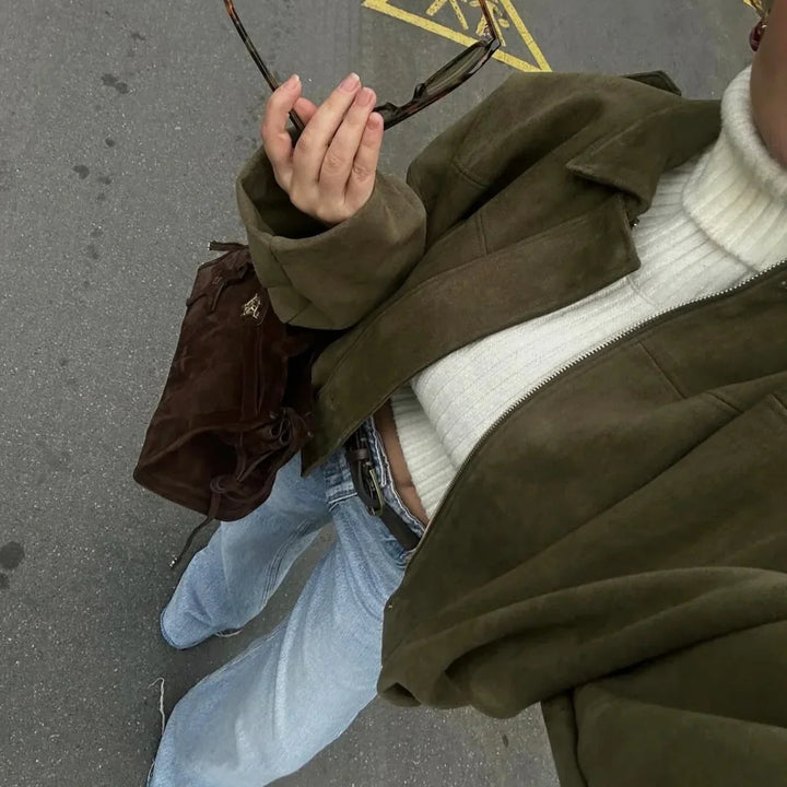 Lune London | Oversized Jacket - Soft Suede Lining - Fully Lined - Khaki