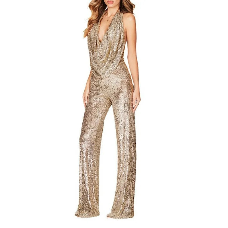 Ladies Elegant Glitter Jumpsuit Lune London