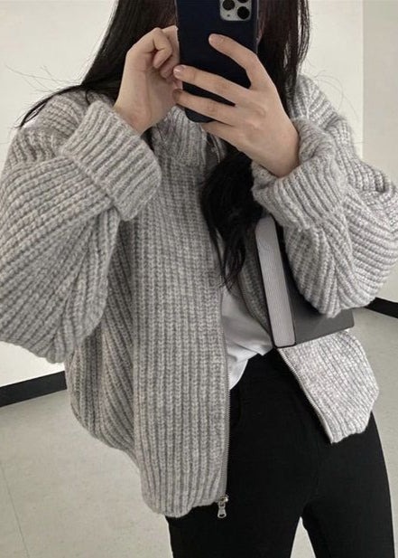 Lune London | Zipper Chunky Knit Cardigan - Oversized Ribbed Jacket