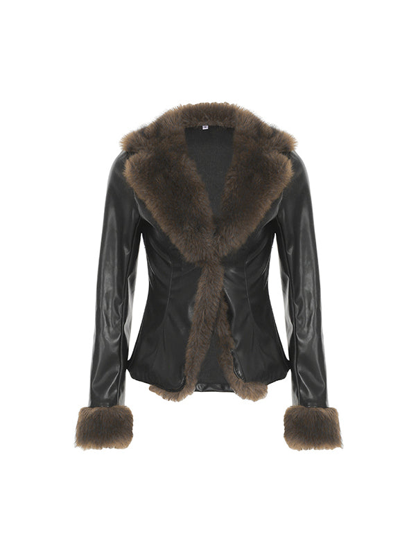 Lune London | American Style Fur Collar Patchwork Leather Jacket