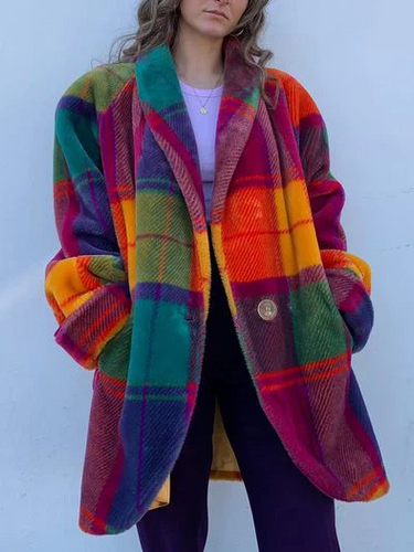 Lune London | Coat - Oversized plaid coat with a colorful design for women