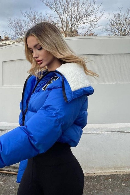Lune London | Fleece Patchwork Faux Fur Collar Puffer Jacket