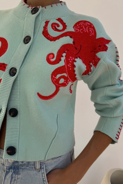 Lune London | Cozy beach knit cardigan with nautical octopus design