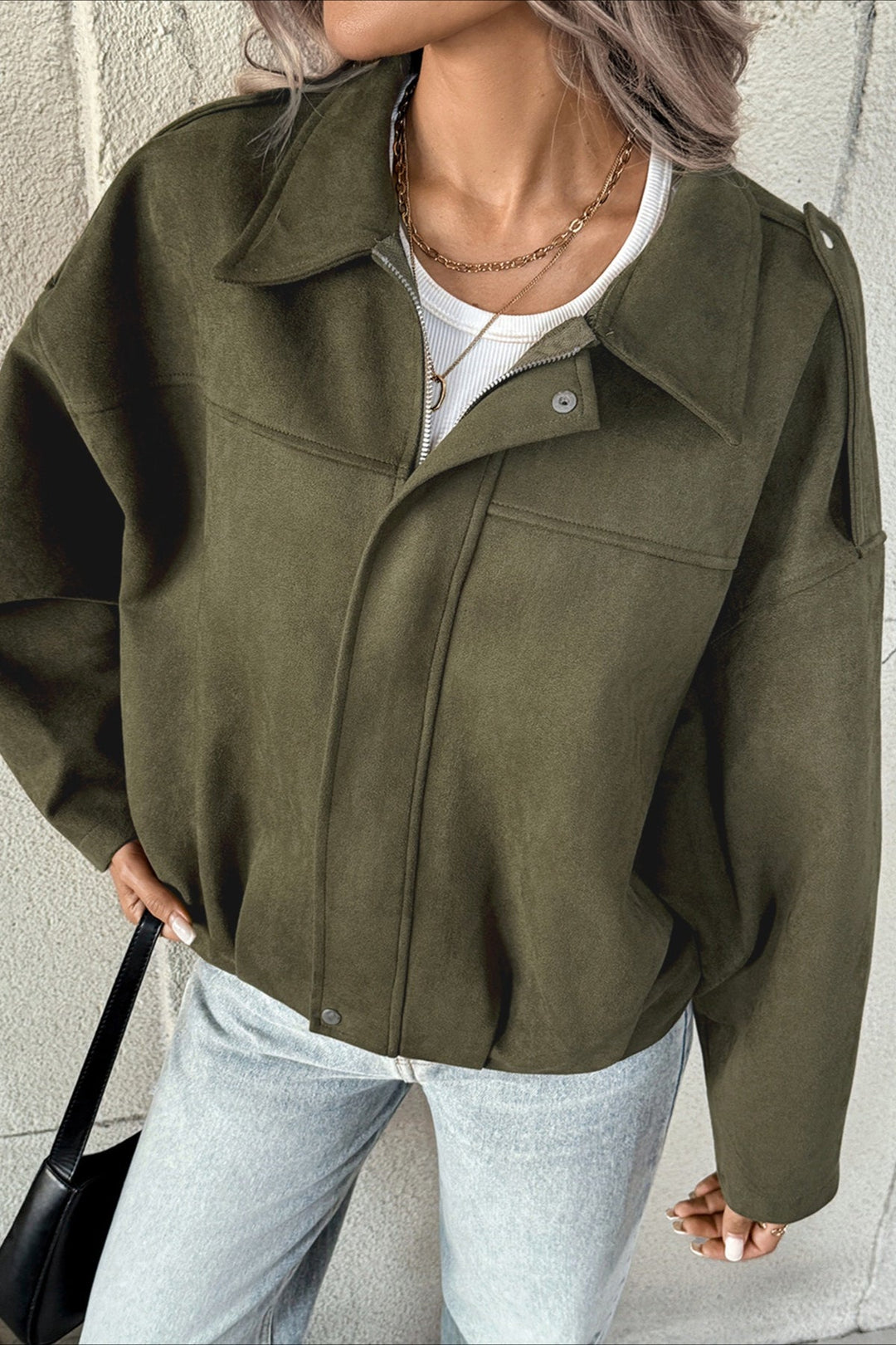 Lune London | Collar Suede-Look Bomber Jacket