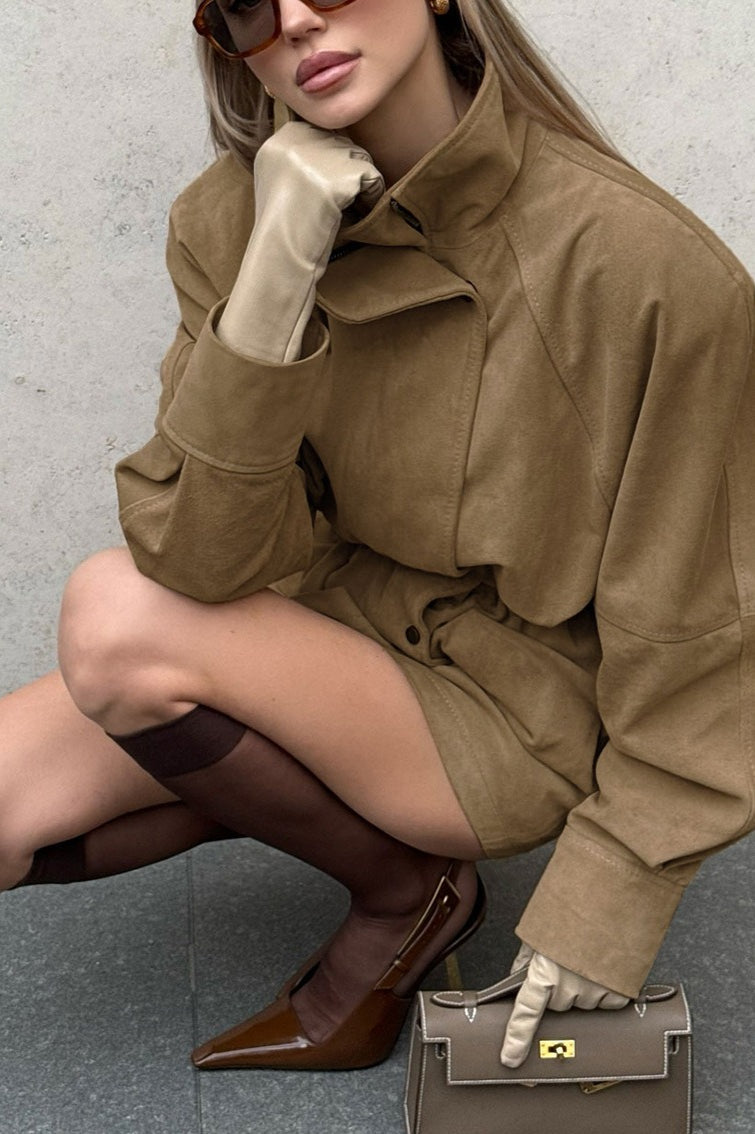 Lune London | Neck buckle waist suede jacket