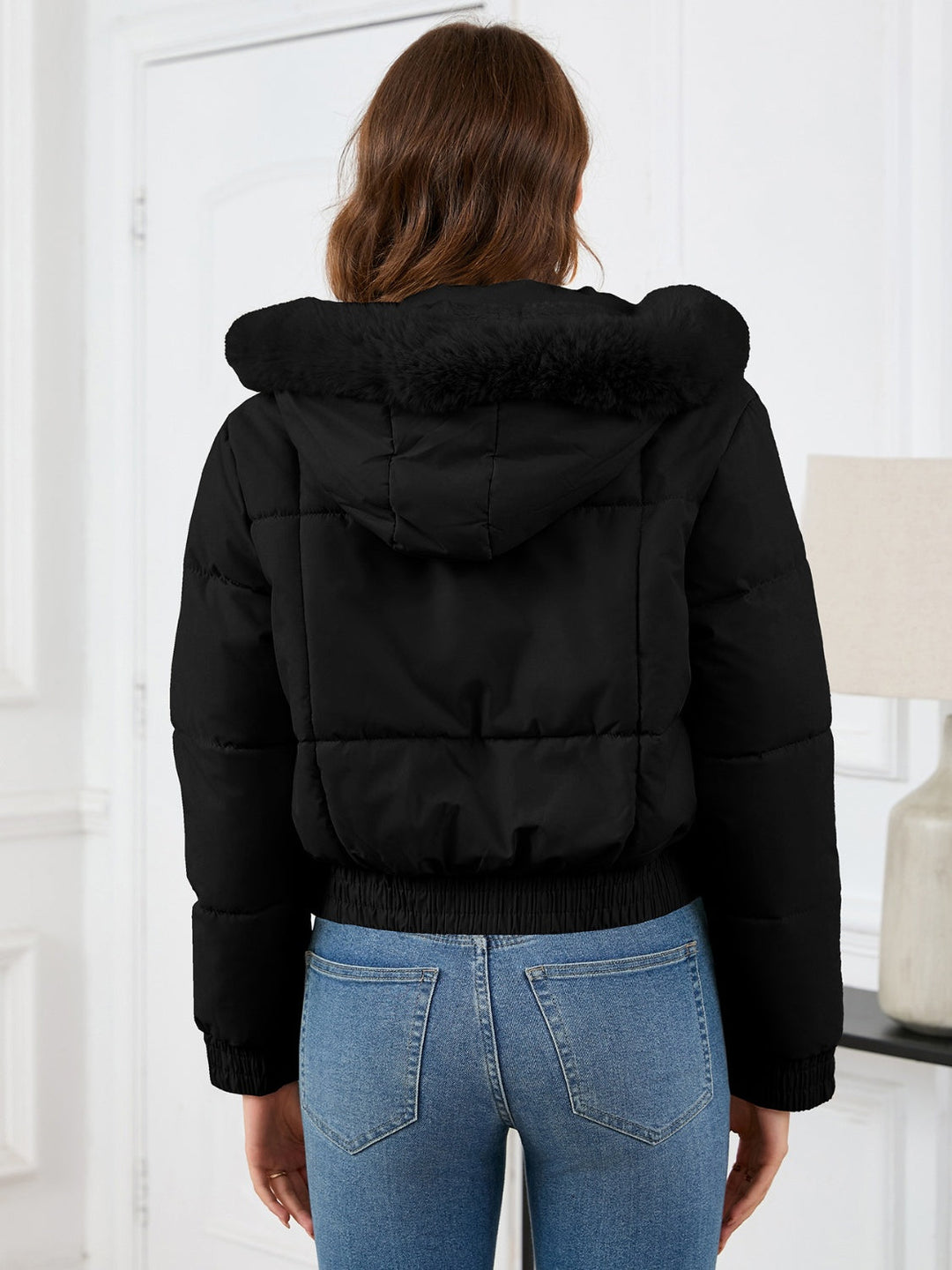 Chic und Stil | Cozy padded winter jacket with fur hood and pockets