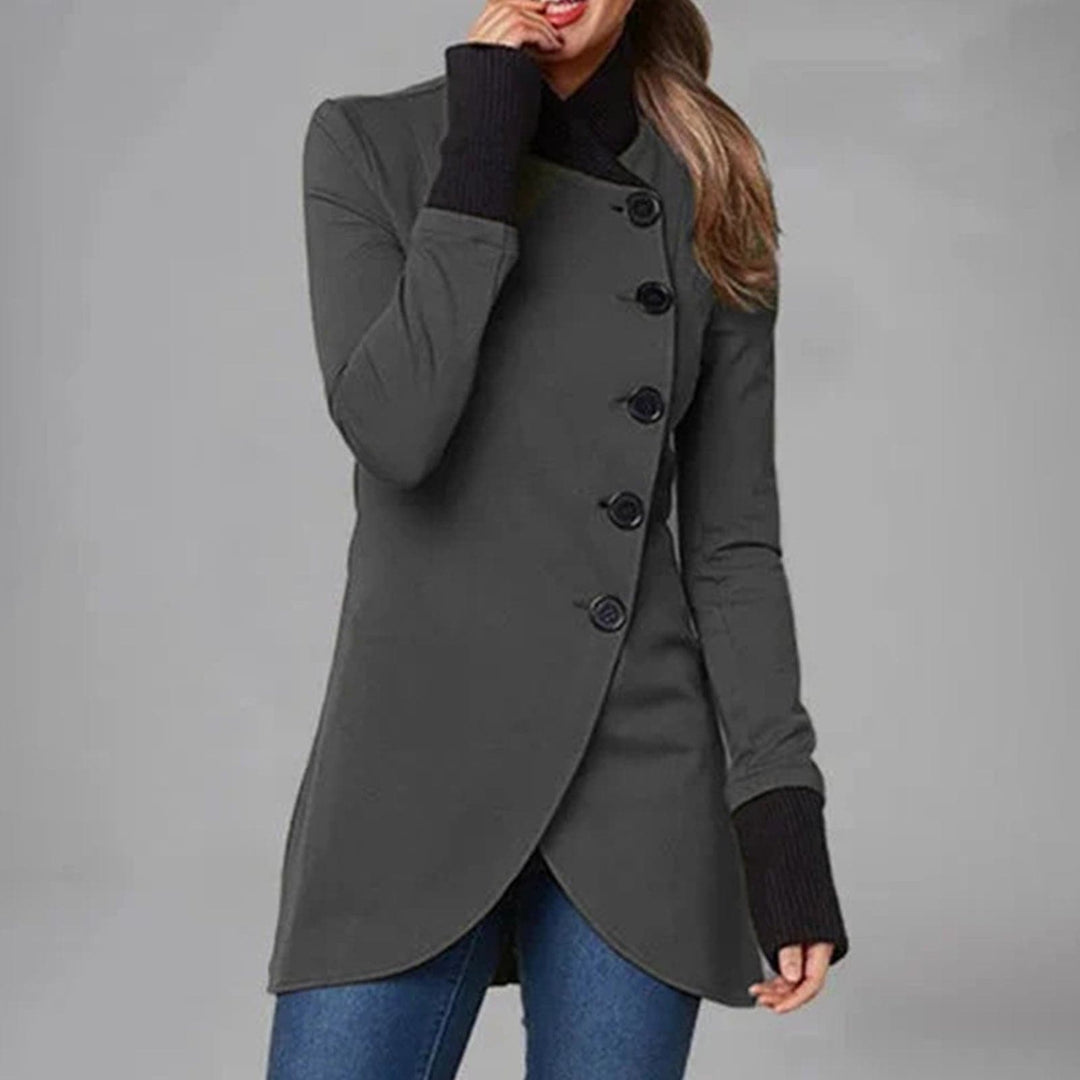 Lune London | Coat - Asymmetrical Button Closure - High Collar - Long Sleeve - Elegant Fit