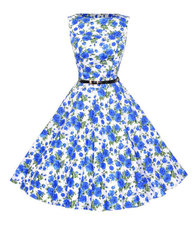 Robe Swing pour Femmes avec Motif Floral et Ceinture Chic & Stil