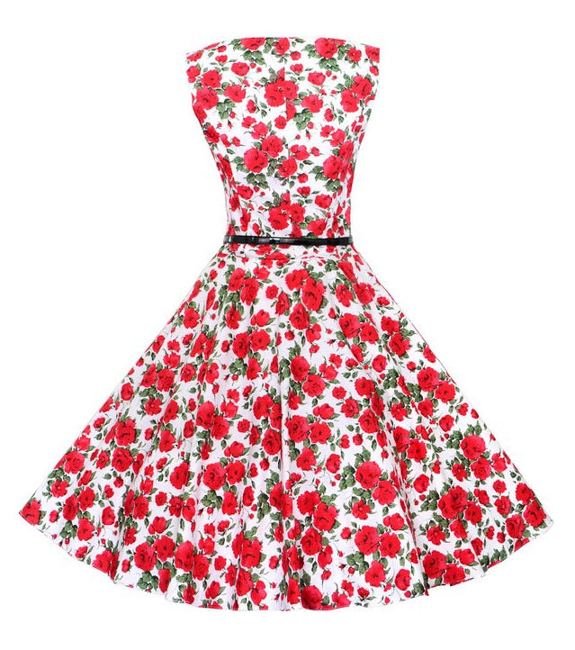 Robe Swing pour Femmes avec Motif Floral et Ceinture Chic & Stil