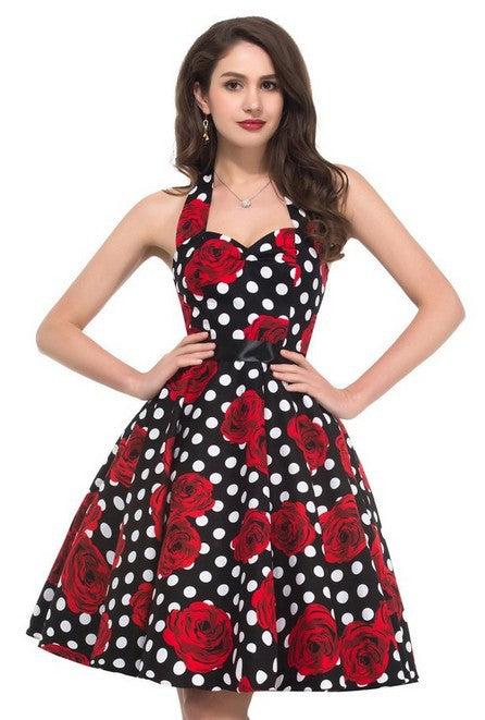 Robe vintage swing pour femme avec motif floral et pois Chic & Stil