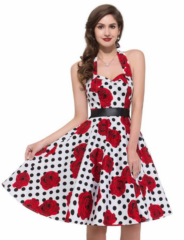 Robe vintage swing pour femme avec motif floral et pois Chic & Stil