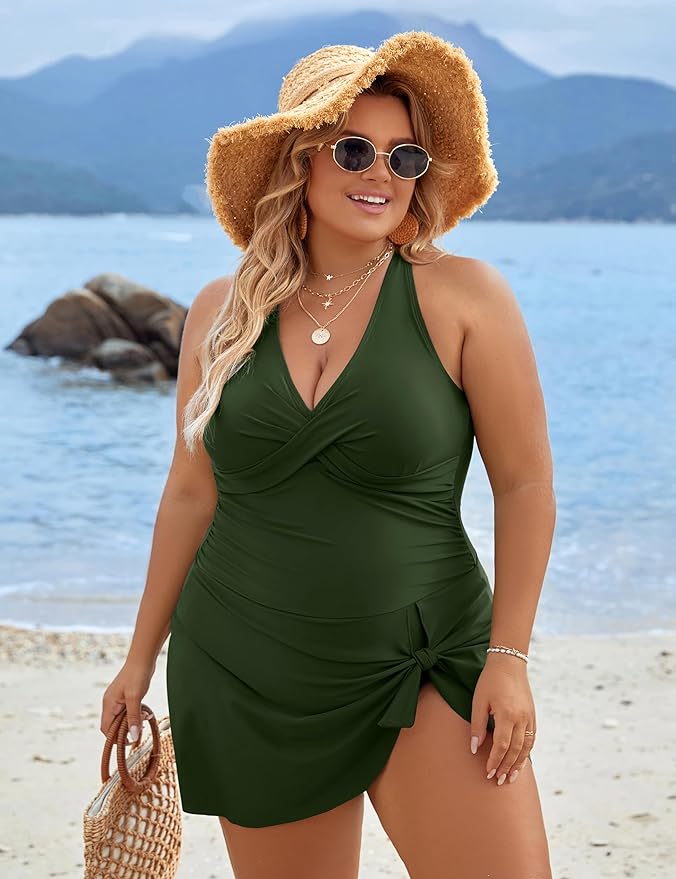Lune London | Plus Size One Piece Swim Dress Swimsuit Tummy Control Swimsuits