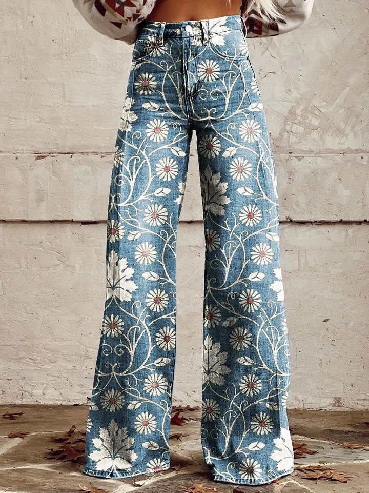 Lune London | Pantalon décontracté vintage imprimé à jambes larges