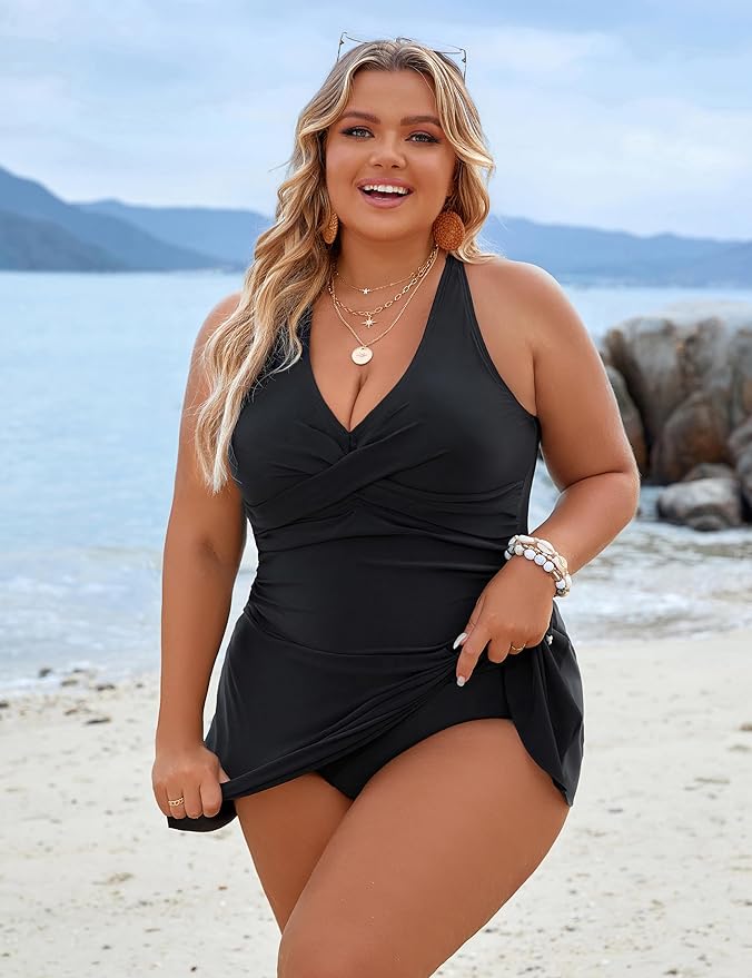 Lune London | Plus Size One Piece Swim Dress Swimsuit Tummy Control Swimsuits