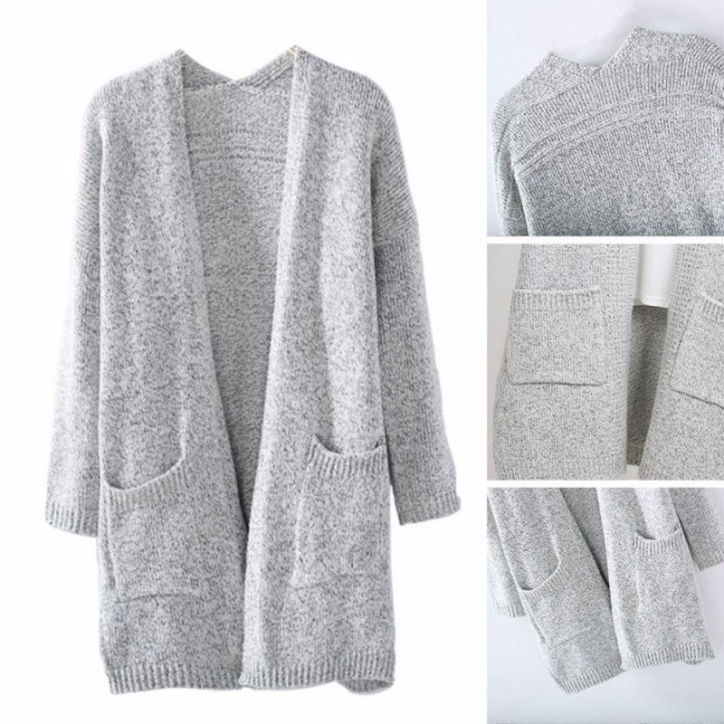 Ladies Long Knit Cardigan with practical pockets and casual chic cut
