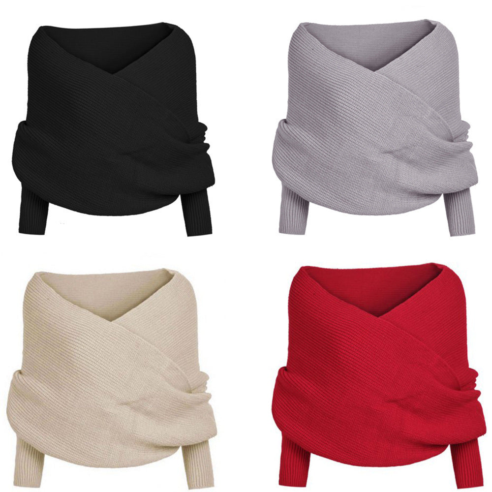 Knit top with deep V-neckline and wide sleeves for women Lune London