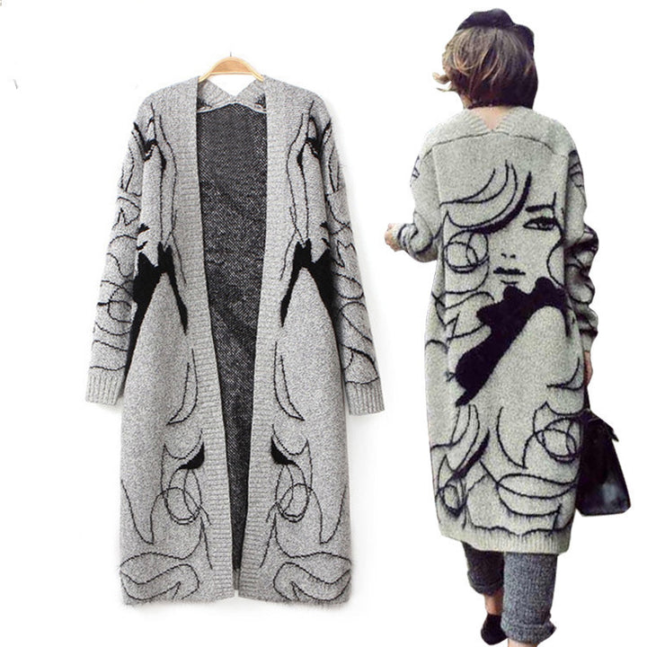 Ladies' long sleeve knitted coat with artistic print Lune London