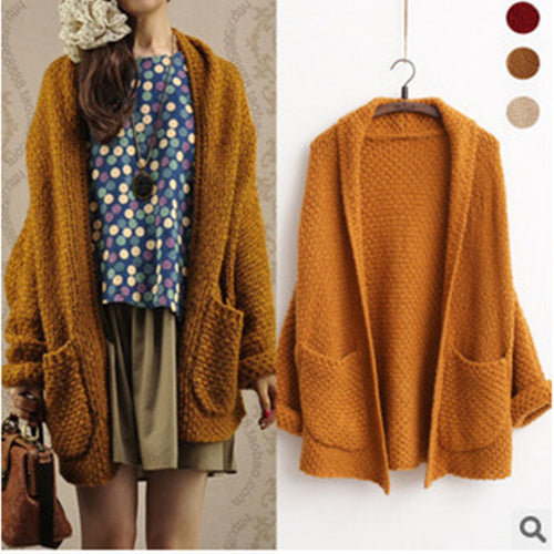 Women thick knit open sleeve cardigan with practical pockets Lune London
