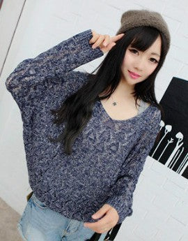 Airy knit sweater for women with V-neck and artistic pattern Lune London
