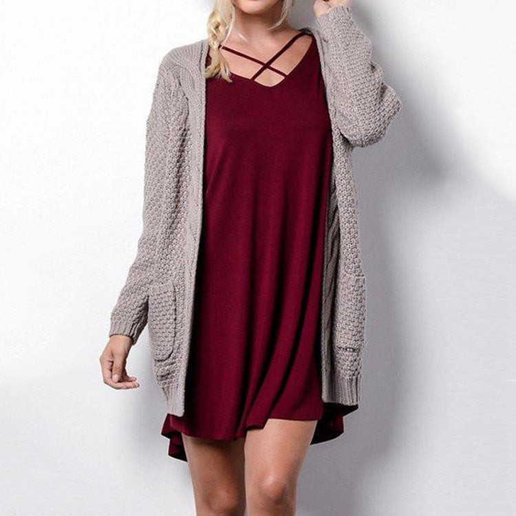 Chunky knit cardigan for women with open front and practical pockets Lune London