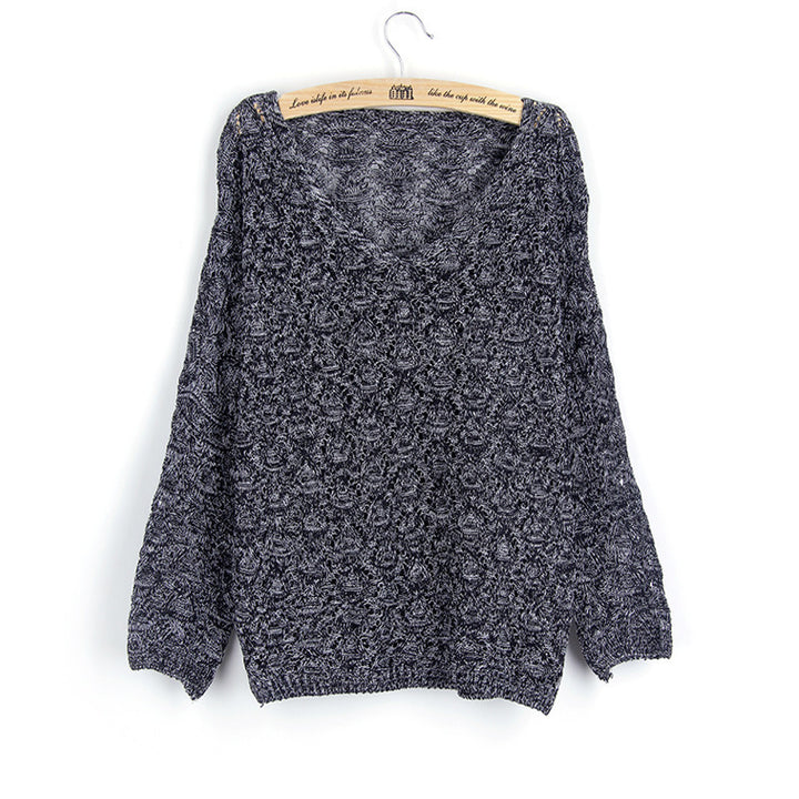 Women's knit pullover with V-neck and airy perforated pattern Lune London