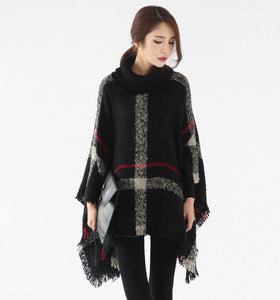 Knit poncho for women with high collar and trendy fringe design Lune London