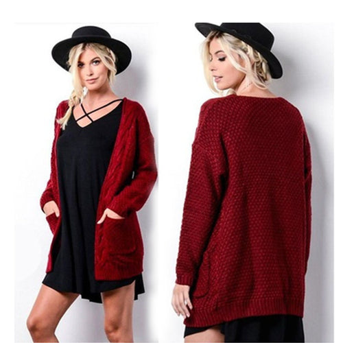 Comfortable knitted cardigan for ladies with open front and pockets Lune London